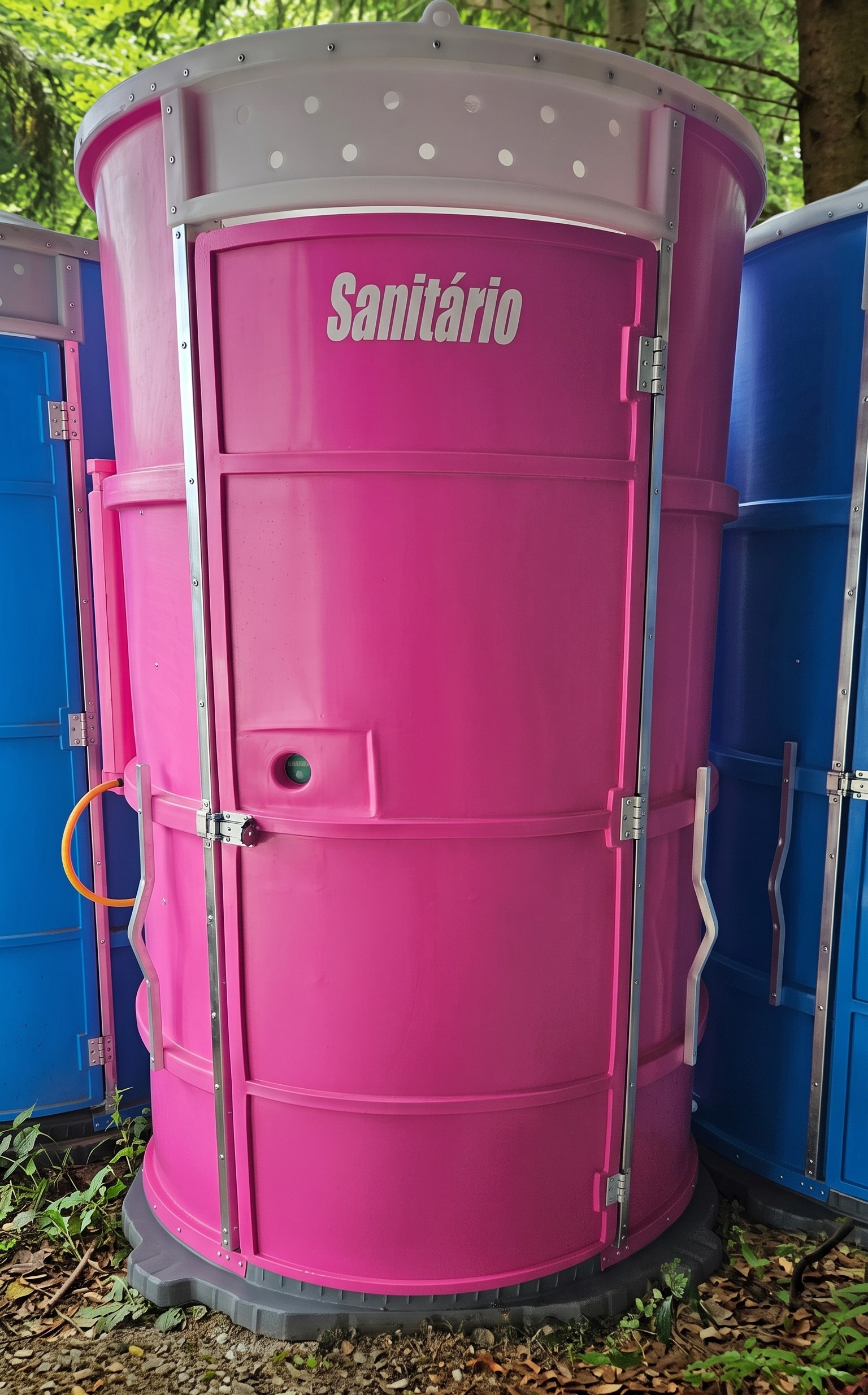 Banheiro fossa seca DSM — Vista frontal de outra cabine